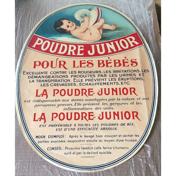 Vintage Original Poudre Junior French Baby Powder Poster Barrel Label 14x19 READ - Picture 1 of 16